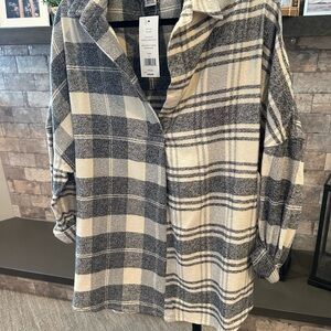 French Connection Plaid Top in Gray and Cream